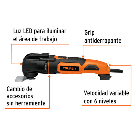 Multiherramienta 350W con 9 accesorios, TRUPER PRO | MULH-35A | 102429