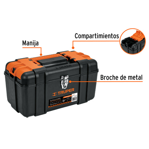 Caja para herramienta 17' c/compartimentos,broches metálicos | CHP-17XC | 102434