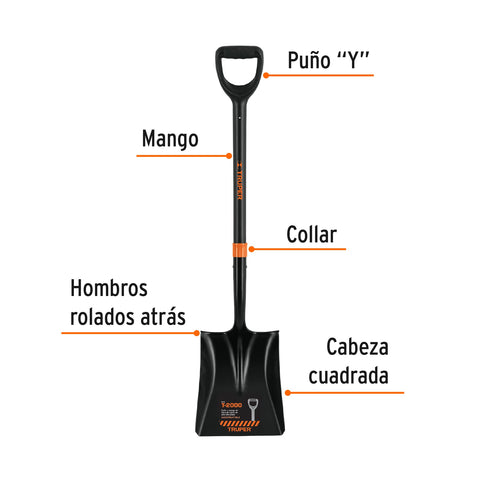 Pala cuadrada T-2000, puño 'Y' mango fibra de vidrio, Truper | PCY-PF | 102457