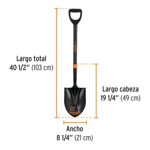 Pala redonda T-2000, puño 'Y' mango fibra de vidrio, Truper | PRY-PF | 102458