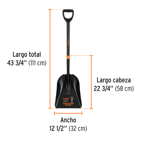 Pala carbonera T-2000, puño 'Y' mango fibra de vidrio Truper | PCAY-PF | 102459