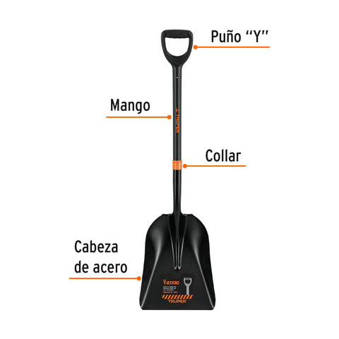 Pala carbonera T-2000, puño 'Y' mango fibra de vidrio Truper | PCAY-PF | 102459