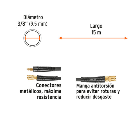 Manguera para compresor, híbrida, 15m x 3/8', Truper | MAN-HI-15-3/8 | 102473