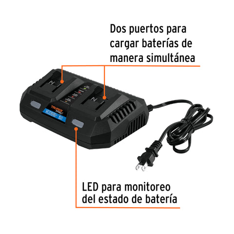 Cargador dual de baterías de ion litio 20V, TRUPER MAX | MAX-CA2 | 102492