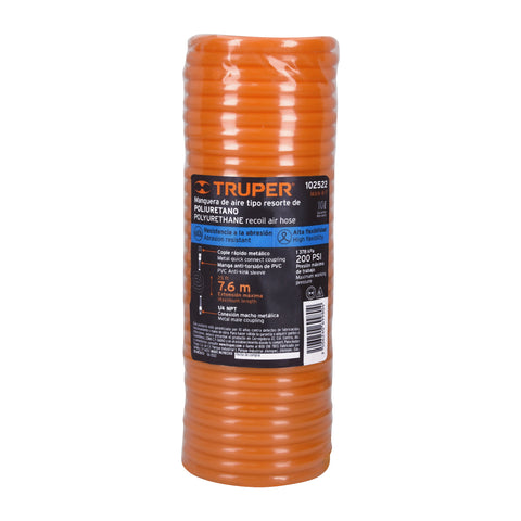 Manguera para compresor, tipo resorte, 7.6 m, TRUPER | MAN-R-7 | 102522