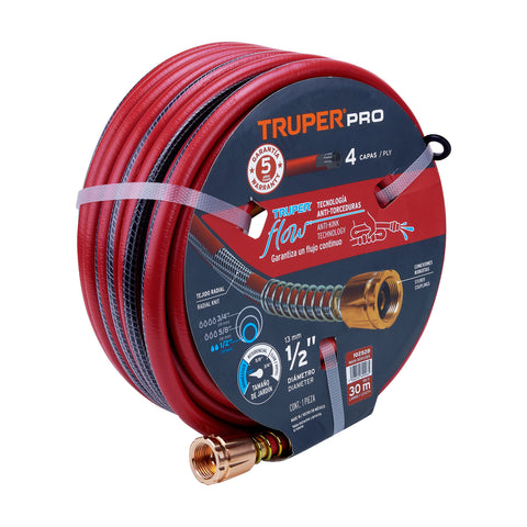 Manguera 1/2' super reforzada 4 capas 30 m conexiones metal | MAN-30X1/2X | 102528