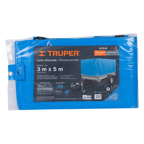 Lona de polietileno reforzada 3 x 5 m, azul, 180g/m2, TRUPER | LT-35Z | 102548