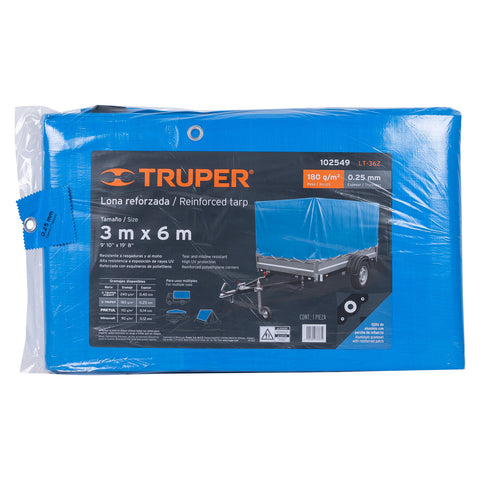 Lona de polietileno reforzada 3 x 6 m, azul, 180g/m2, TRUPER | LT-36Z | 102549