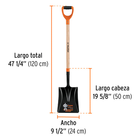Pala cuadrada T-2000, puño offset 'Y', mango 36', Truper | PCY-PL | 102563