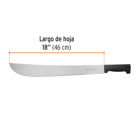 Machete estándar 18' cacha negra inyectada, en bolsa, Truper | T-460-18BB | 10256