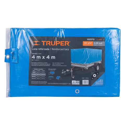 Lona de polietileno reforzada 4 x 4 m, azul, 180g/m2, TRUPER | LT-44Z | 102570