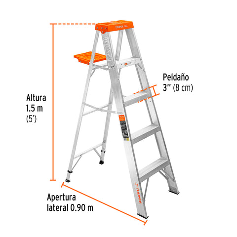Escalera de tijera tipo ll 4 peldaños y bandeja, Truper | EST-24 | 10264