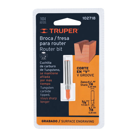 Broca para router, corte en 'V', 1/4', Truper | BROU-V1/4 | 102718