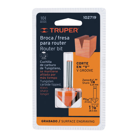Broca para router, corte en 'V', 1-1/8', Truper | BROU-V1-1/8 | 102719