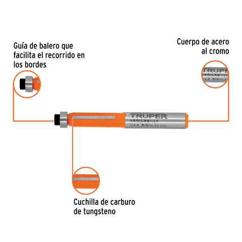 Broca para router, corte recto, 1/4' con balero, Truper | BROU-RB1/4X | 102720