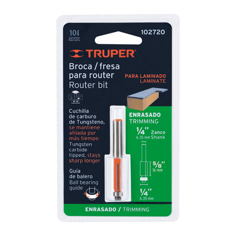 Broca para router, corte recto, 1/4' con balero, Truper | BROU-RB1/4X | 102720