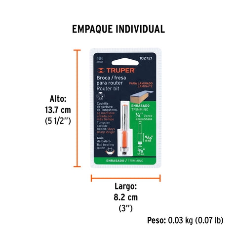 Broca para router, corte recto, 3/8' con balero, Truper | BROU-RB3/8X | 102721
