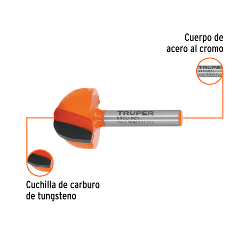 Broca para router, media caña, 1', Truper | BROU-MC1 | 102723