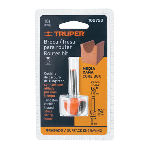 Broca para router, media caña, 1', Truper | BROU-MC1 | 102723