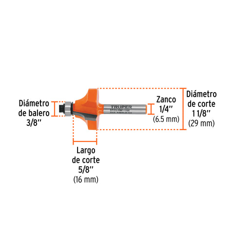 Broca para router, redondeado con moldura, 1-1/8' con balero | BROU-RM1-1/8X | 102725