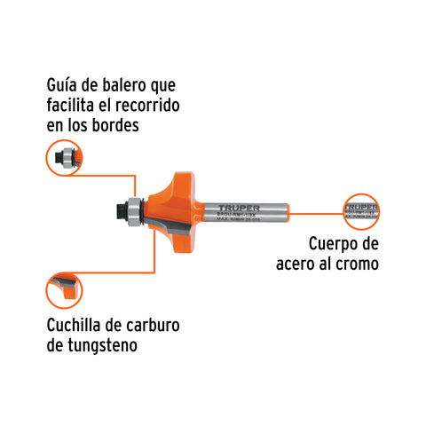 Broca para router, redondeado con moldura, 1-1/8' con balero | BROU-RM1-1/8X | 102725