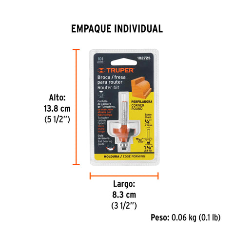 Broca para router, redondeado con moldura, 1-1/8' con balero | BROU-RM1-1/8X | 102725