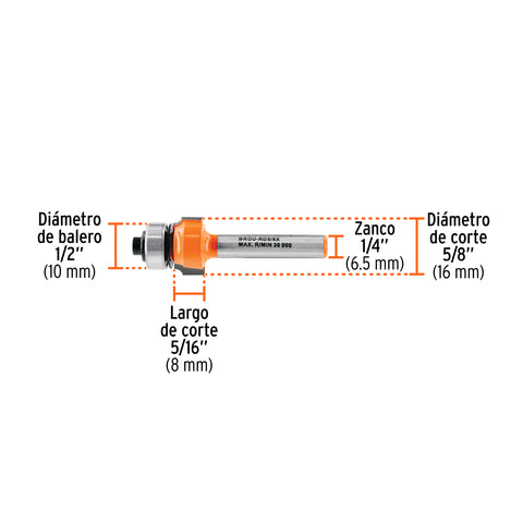 Broca para router, redondeado, 5/8' con balero, Truper | BROU-RD5/8X | 102726