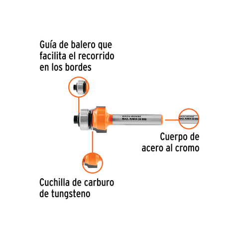 Broca para router, redondeado, 5/8' con balero, Truper | BROU-RD5/8X | 102726