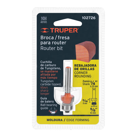 Broca para router, redondeado, 5/8' con balero, Truper | BROU-RD5/8X | 102726