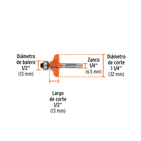 Broca para router, pecho paloma, 1-1/4' con balero, Truper | BROU-PP1-1/4X | 102727