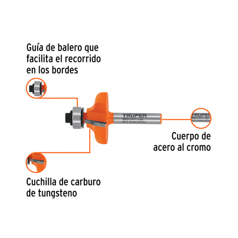 Broca para router, pecho paloma, 1-1/4' con balero, Truper | BROU-PP1-1/4X | 102727