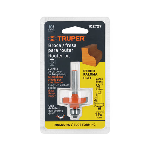Broca para router, pecho paloma, 1-1/4' con balero, Truper | BROU-PP1-1/4X | 102727