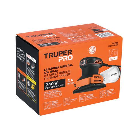 Lijadora orbital 1/4 hoja, 240W, TRUPER PRO | LIOR-1/4A3 | 102746