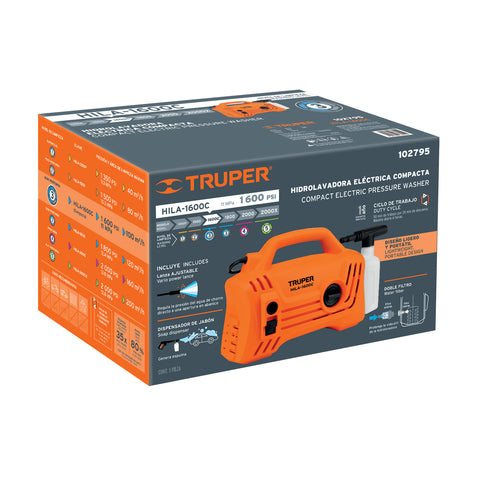 Hidrolavadora eléctrica compacta 1600 PSI, Truper | HILA-1600C | 102795