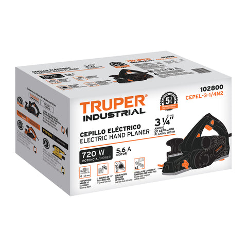 Cepillo eléctrico 3-1/4', 720W, TRUPER INDUSTRIAL | CEPEL-3-1/4N2 | 102800