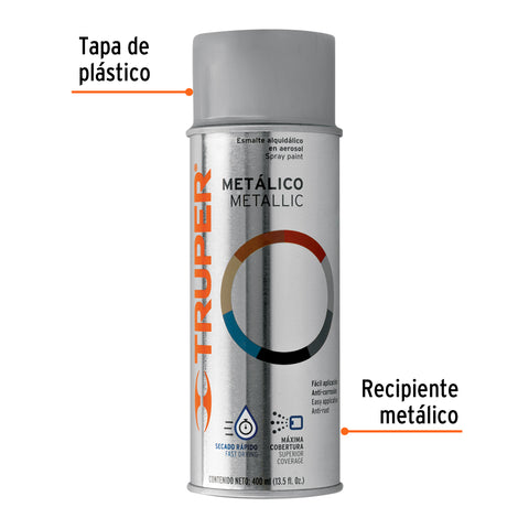 Pintura en aerosol, plata metálico, bote tradicional, 400 ml | PAM-PL-2 | 102843