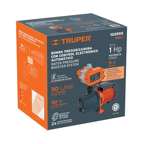 Bomba presurizadora jet hierro 1 HP con control, Truper | PRE-1 | 102855