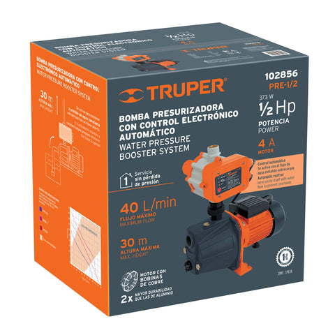 Bomba presurizadora jet hierro 1/2 HP con control, Truper | PRE-1/2 | 102856