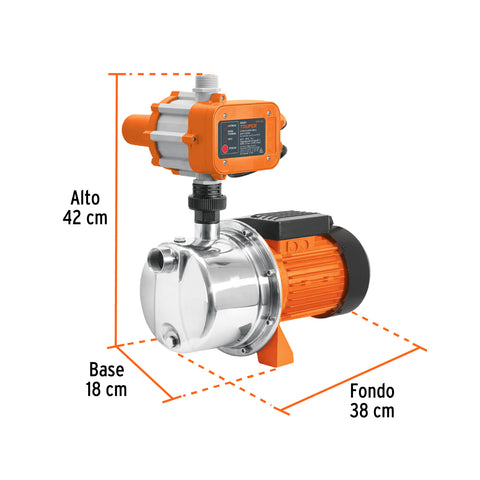 Bomba presurizadora jet acero 1 HP con control, Truper | PRE-1I | 102857