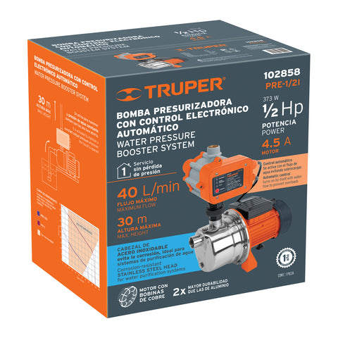 Bomba presurizadora jet acero 1/2 HP con control, Truper | PRE-1/2I | 102858