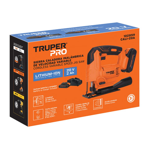 Sierra caladora 20V, 1 batería 2Ah, TRUPER PRO | CALI-20A | 102859