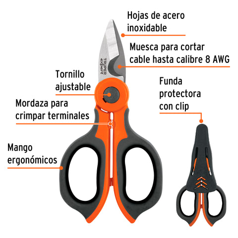 Tijera 6' de acero inoxidable para electricista, EXPERT | TIEL-6 | 102864