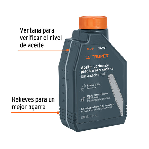 Aceite lubricante para barra y cadena de motosierra, TRUPER | ABC-34 | 102931
