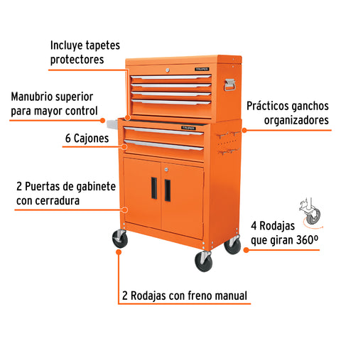 Gabinete metálico móvil, 6 cajones, 2 compartimentos, Truper | GAMO-7120 | 102938