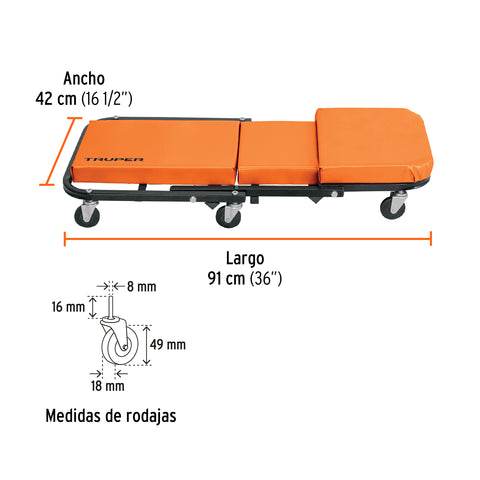 Cama / banco de 36' para mecánico, Truper | CATA-36X | 102940