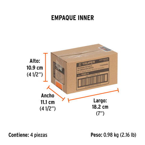 Blíster 2 terminales p/batería, desconexión rápida, Truper | TEBA-4 | 102946