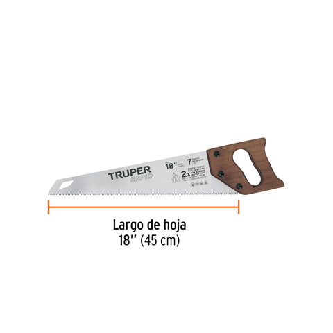 Serrucho Rapid 18', 7 DPP, mango de madera, Truper | STR-18M | 102950