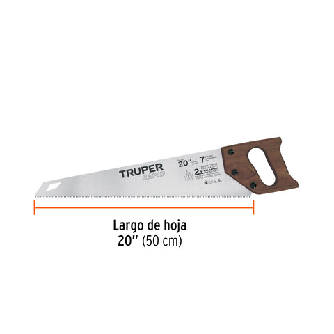 Serrucho Rapid 20', 7 DPP, mango de madera, Truper | STR-20M | 102951