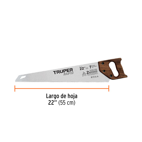 Serrucho Rapid 22', 7 DPP, mango de madera, Truper | STR-22M | 102952