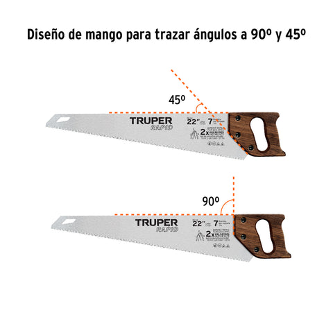 Serrucho Rapid 22', 7 DPP, mango de madera, Truper | STR-22M | 102952